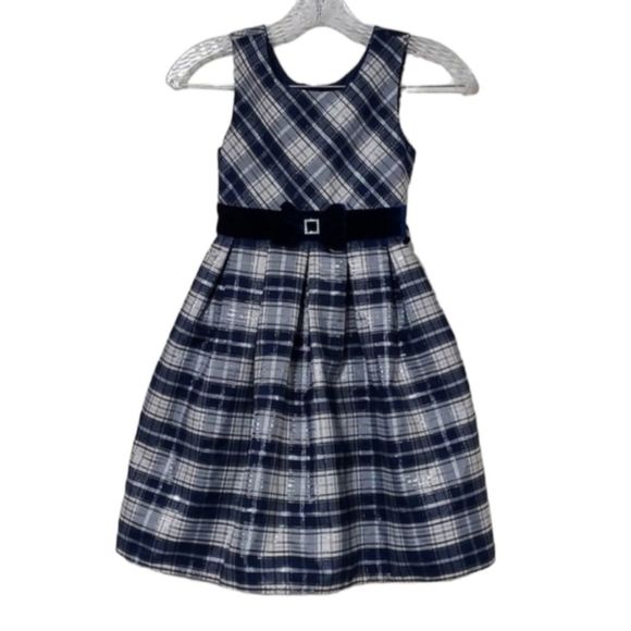 JONA MICHELLE Big Girls' Blue Plaid Sleeveless Fit & Flare Party Dress 7 - Picture 1 of 10